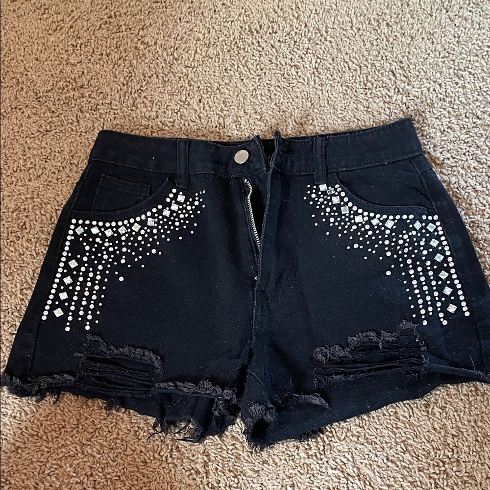 Black Embellished Women’s Denim Shorts